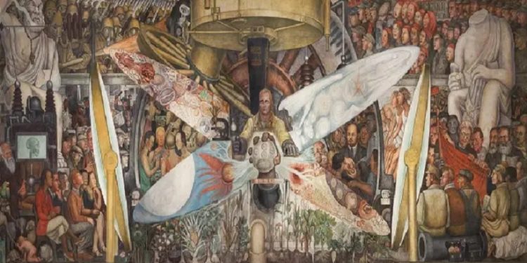 'El hombre controlador del universo' (1934), de Diego Rivera, copia alterada del mural destruido por Rockefeller, en el Palacio de Bellas Artes de México. BANCO DE MÉXICO DIEGO RIVERA FRIDA KAHLO MUSEUMS TRUST / ARTISTS RIGHTS SOCIETY (ARS) 'El hombre controlador del universo' (1934), de Diego Rivera, copia alterada del mural destruido por Rockefeller, en el Palacio de Bellas Artes de México. BANCO DE MÉXICO DIEGO RIVERA FRIDA KAHLO MUSEUMS TRUST / ARTISTS RIGHTS SOCIETY (ARS)