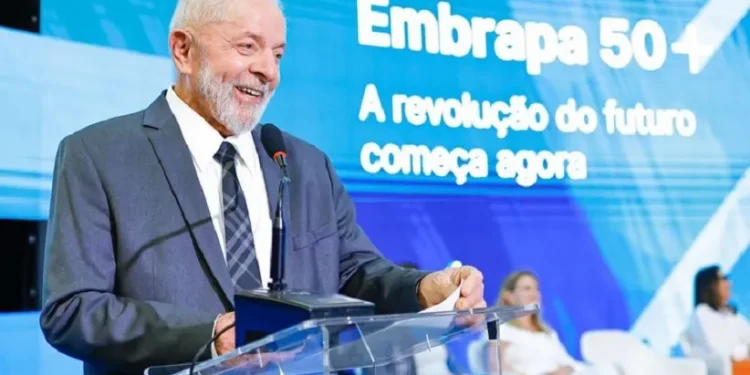 Presidente Lula durante evento que marca o aniversário de 51 anos da Embrapa, nesta quinta-feira (25), em Brasília - Foto: Ricardo Stuckert / PR Presidente Lula durante evento que marca o aniversário de 51 anos da Embrapa, nesta quinta-feira (25), em Brasília - Foto: Ricardo Stuckert / PR