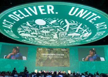 A ministra Sônia Guajajara (Povos Indígenas) durante painel da COP em Dubai: compromisso com a biodiversidade. Foto: Estevam / Audiovisual / PR