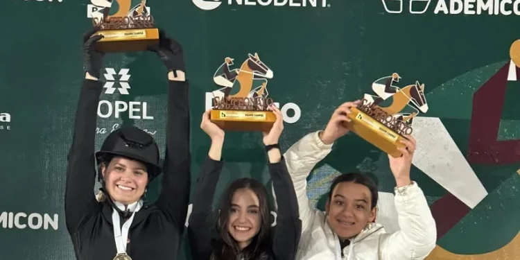 Trio de amazonas conquistou o primeiro lugar por equipe nos obstáculos de até 90 centímetros. (Foto Divulgação) Trio de amazonas conquistou o primeiro lugar por equipe nos obstáculos de até 90 centímetros. (Foto Divulgação)