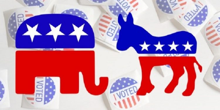 O elefante do partido Republicano e o burro do partido Democrata O elefante do partido Republicano e o burro do partido Democrata