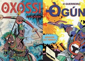 Orixás guerreiros como Ògún, o senhor do ferro, e Oxóssi, o caçador, são retratados nas HQs de Hugo Canuto — Foto: Hugo Canuto/Reprodução