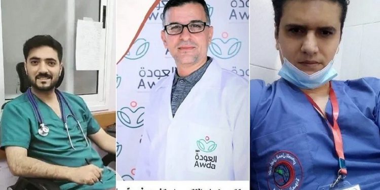 Médicos mortos no ataque ao hospital, em Gaza — Foto: Reprodução Médicos mortos no ataque ao hospital, em Gaza — Foto: Reprodução