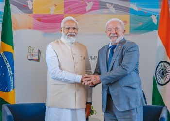Presidência do G20 será transmitida simbolicamente ao Brasil pelo primeiro-ministro da Índia, Narendra Modi. Foto: Ricardo Stuckert / PR