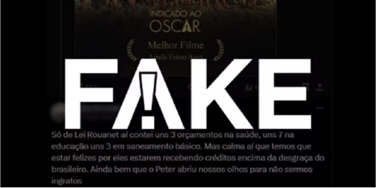 É #FAKE que 'Ainda Estou Aqui' recebeu recursos da Lei Rouanet — Foto: Reprodução É #FAKE que 'Ainda Estou Aqui' recebeu recursos da Lei Rouanet — Foto: Reprodução