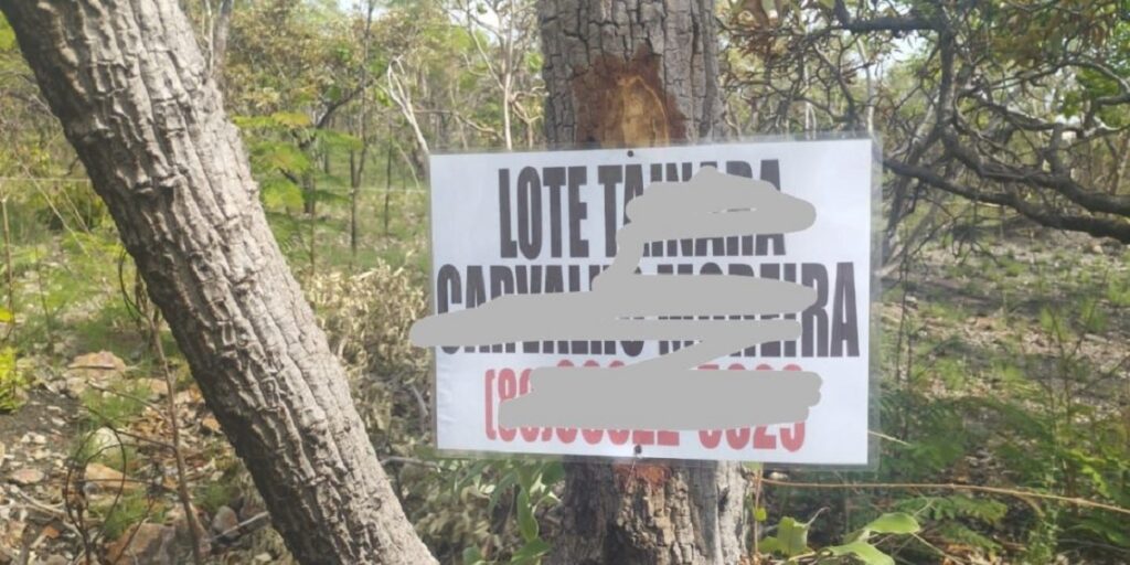 Grilagem em território reivindicado pelos Akroá-Gamella de Uruçuí e Guegue do Sangue tem distribuição de placas com nomes e telefones dos beneficiados. Foto: Comunidade Akroá-Gamella