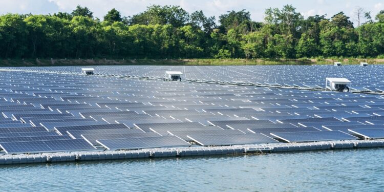 Imagem ilustrativa de usina solar flutuante. Foto: Envato. Imagem ilustrativa de usina solar flutuante. Foto: Envato.