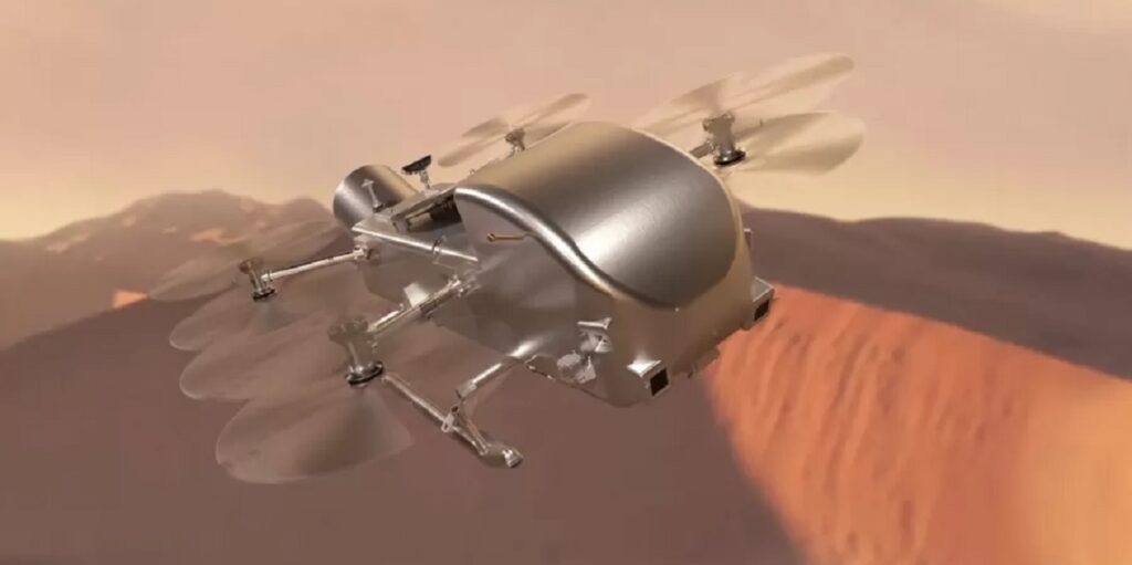 Ilustração representa como será o Dragonfly. - Imagem: Nasa