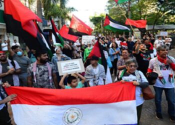 Manifestação cidadã a favor da Palestina em Assunção, Paraguai. 2023. Foto: EFE