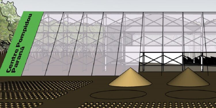 Projeto inicial do pavilhão que está sendo montado no espaço que vai receber o Centre Pompidou Paraná
Foto: SEEC-PR Projeto inicial do pavilhão que está sendo montado no espaço que vai receber o Centre Pompidou Paraná
Foto: SEEC-PR