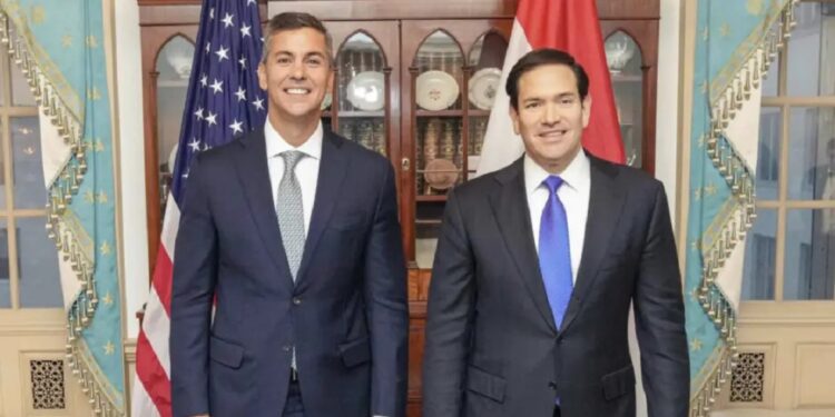 Santiago Peña, e secretário de Estado norte-americano, Marco Rubio. Foto: Reprodução/Internet.