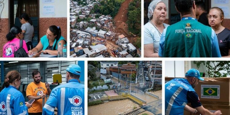 Logo nos primeiros momentos, tanto o Ministério da Saúde como a pasta do Desenvolvimento Social, Família e Combate à Fome enviaram a FNSUS e a ForSUAS, respectivamente, para rápido apoio aos municípios de Juiz de Fora, Matias Barbosa e Ubá, os três na Zona da Mata mineira. Fotos: Diego Campos/Secom-PR. Logo nos primeiros momentos, tanto o Ministério da Saúde como a pasta do Desenvolvimento Social, Família e Combate à Fome enviaram a FNSUS e a ForSUAS, respectivamente, para rápido apoio aos municípios de Juiz de Fora, Matias Barbosa e Ubá, os três na Zona da Mata mineira. Fotos: Diego Campos/Secom-PR.