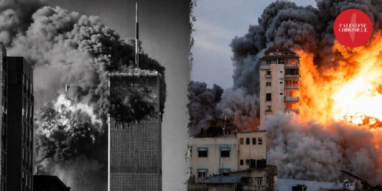 Muitos que se consideram anti-guerra parecem incapazes de assumir uma posição moral clara sobre as ações dos EUA e de "israel" no Sul Global sem inserir qualificações. (Fotos: Wikimedia. Design: Palestine Chronicle)